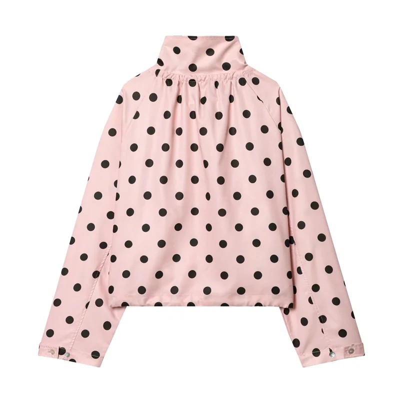 Women's Coat 2026 Autumn New Style Pink Polka Dot Long Sleeve Tie-Detail Single-Breasted Loose Coat Casual Fashion Versatile