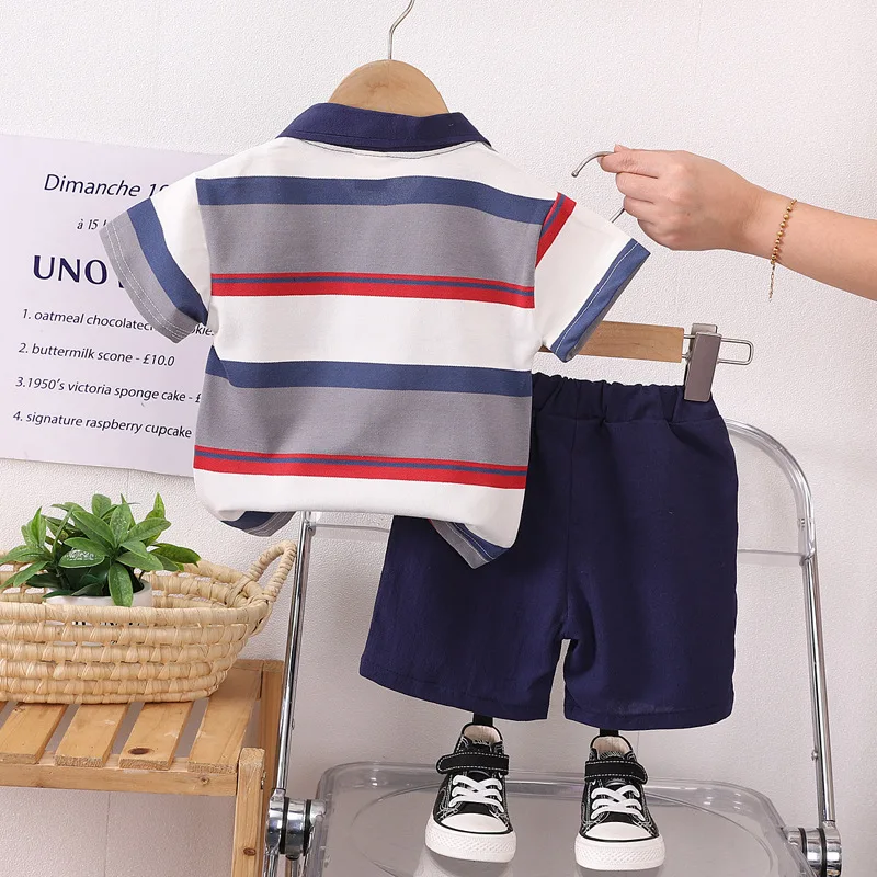 Summer Baby Boys Clothing Set Cotton Short Sleeve Striped Lapel Shirt Shorts 2Pcs Suit For 1-5 Years Kids Children Casual Outfit