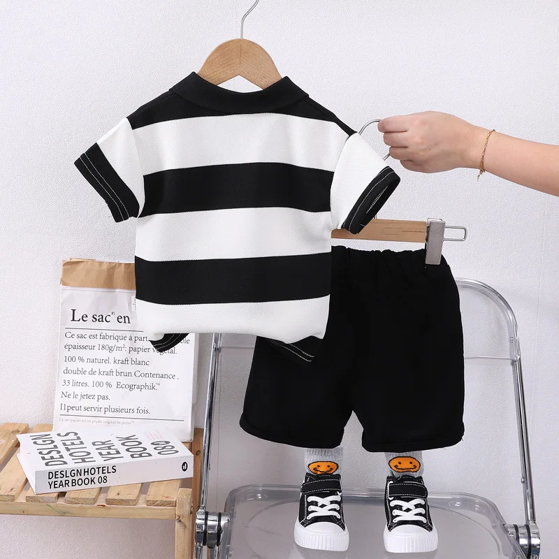 Summer Baby Boys Clothing Set Cotton Short Sleeve Striped Lapel Shirt Shorts 2Pcs Suit For 1-5 Years Kids Children Casual Outfit