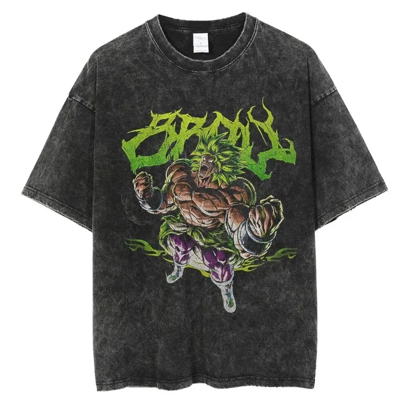 2026 New Dragon Ball Animation High Quality T-Shirt Men and Women Cotton Vintage Washed Print Streetwear Gym Clothes