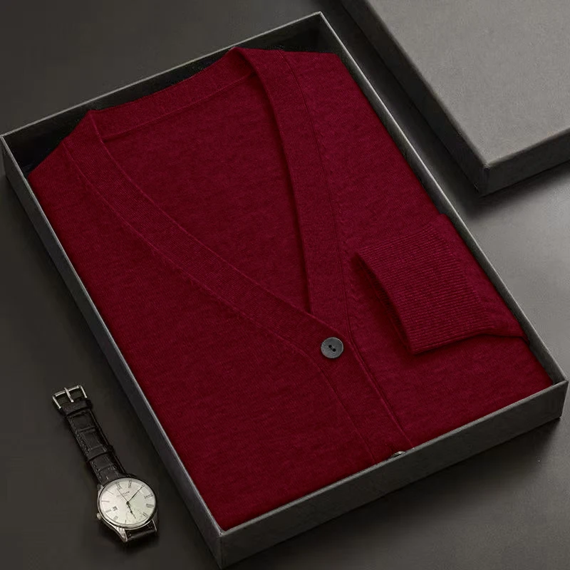 Mens New V-Neck Knitted Cardigan Long Sleeve Button Down Sweater Coat Solid Color Lightweight Thick Warm Winter Outerwear