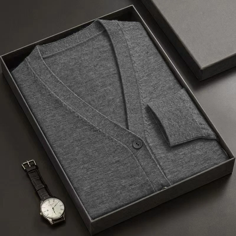 Mens New V-Neck Knitted Cardigan Long Sleeve Button Down Sweater Coat Solid Color Lightweight Thick Warm Winter Outerwear
