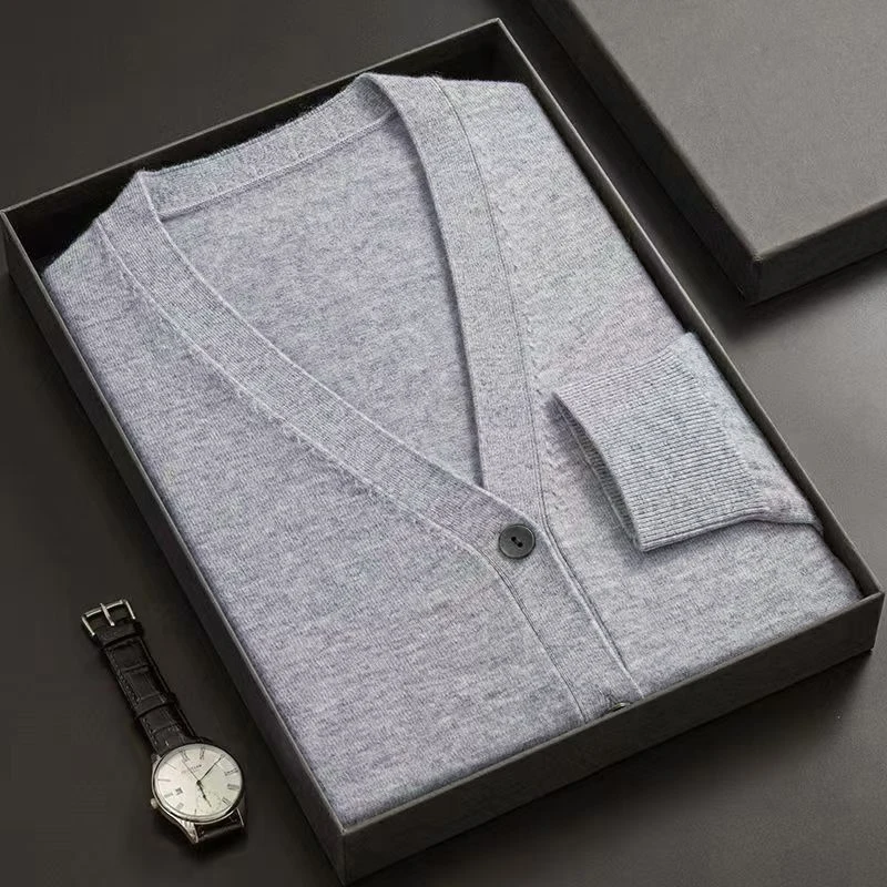 Mens New V-Neck Knitted Cardigan Long Sleeve Button Down Sweater Coat Solid Color Lightweight Thick Warm Winter Outerwear
