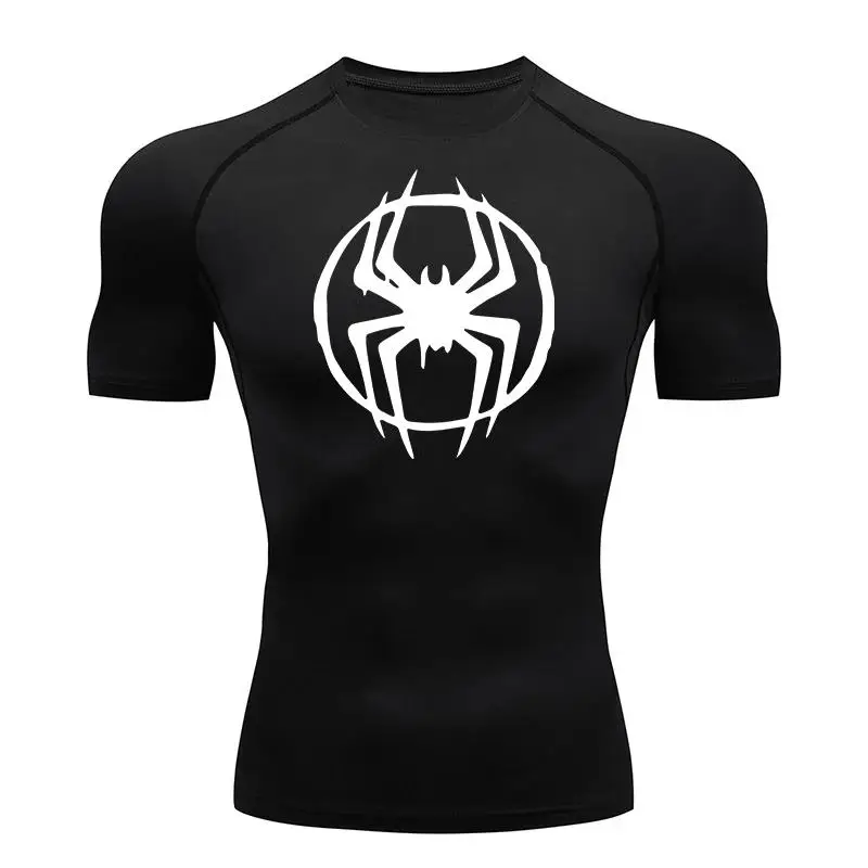 Men's Stylized Red Spider Compression Workout T-Shirt | Quick Dry Muscle Fit Athletic Tee for Gym & Bodybuilding