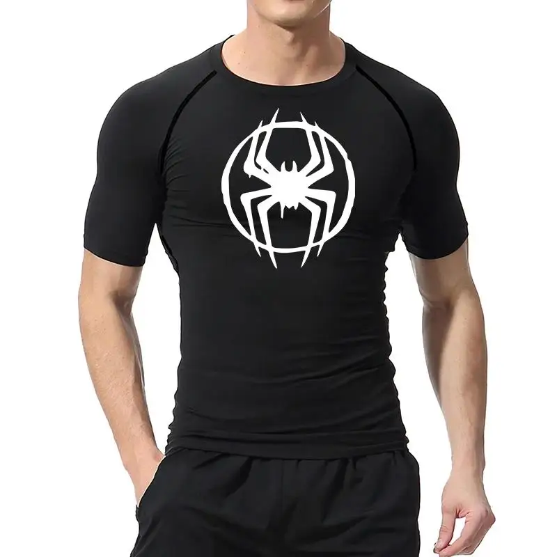 Men's Stylized Red Spider Compression Workout T-Shirt | Quick Dry Muscle Fit Athletic Tee for Gym & Bodybuilding