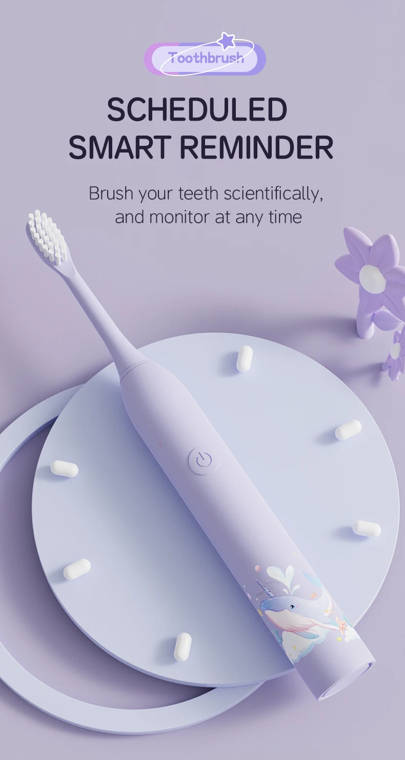 Children's Electric Toothbrush Color Cartoon Kids With Replacement Heads Soft Hair Cleaning Brush Rechargeable Sonic Toothbrush