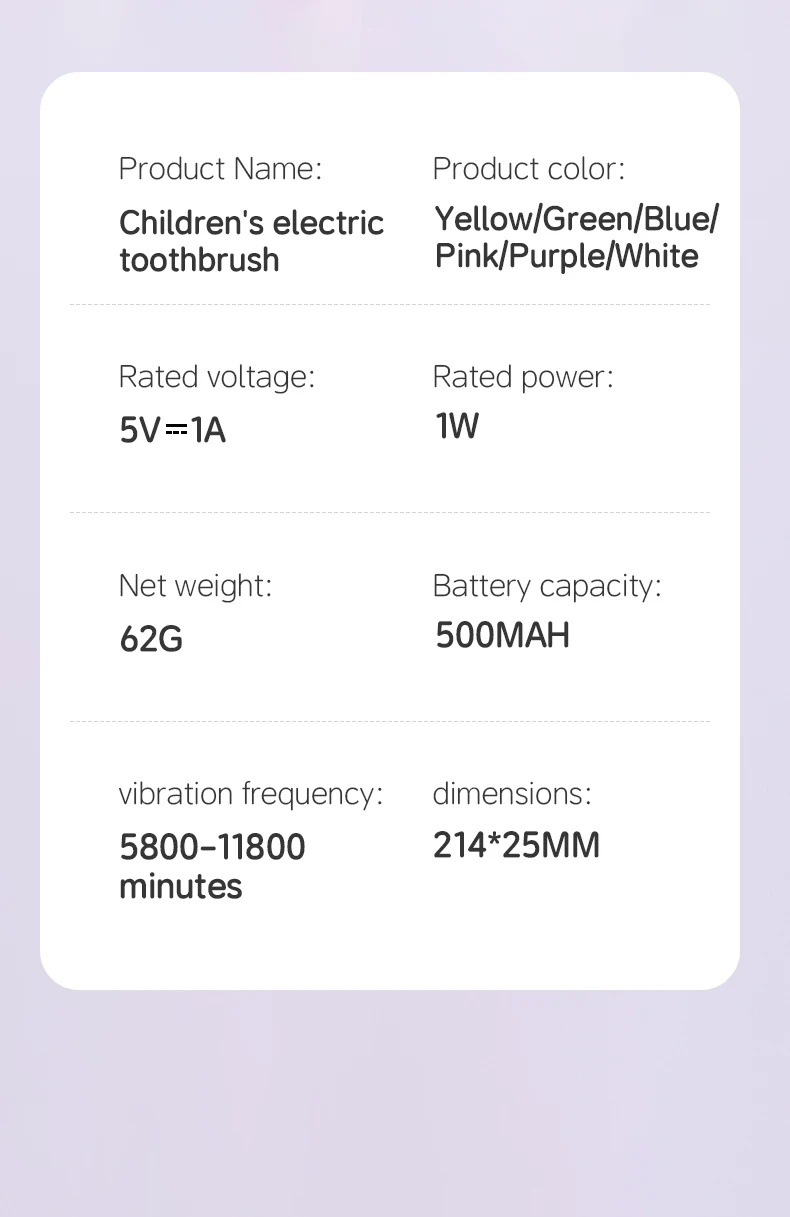 Children's Electric Toothbrush Color Cartoon Kids With Replacement Heads Soft Hair Cleaning Brush Rechargeable Sonic Toothbrush