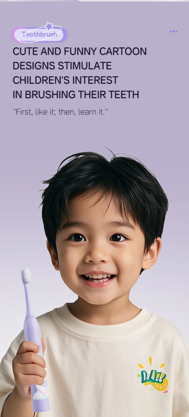 Children's Electric Toothbrush Color Cartoon Kids With Replacement Heads Soft Hair Cleaning Brush Rechargeable Sonic Toothbrush