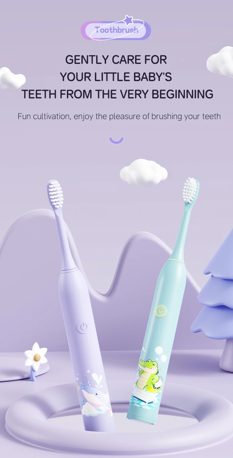 Children's Electric Toothbrush Color Cartoon Kids With Replacement Heads Soft Hair Cleaning Brush Rechargeable Sonic Toothbrush