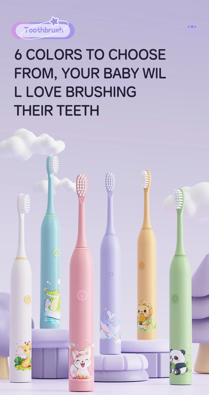Children's Electric Toothbrush Color Cartoon Kids With Replacement Heads Soft Hair Cleaning Brush Rechargeable Sonic Toothbrush