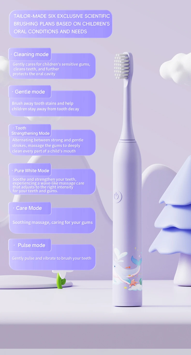 Children's Electric Toothbrush Color Cartoon Kids With Replacement Heads Soft Hair Cleaning Brush Rechargeable Sonic Toothbrush