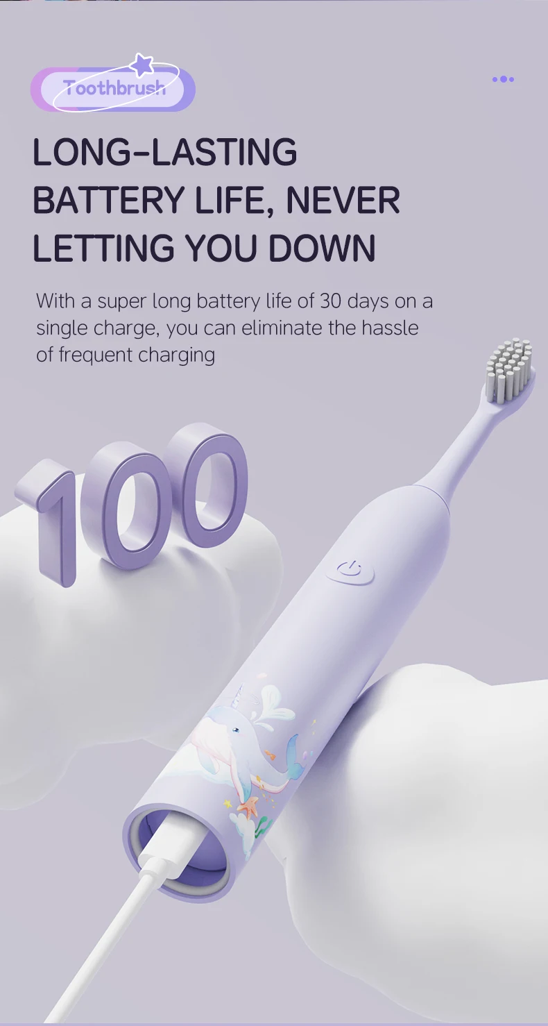 Children's Electric Toothbrush Color Cartoon Kids With Replacement Heads Soft Hair Cleaning Brush Rechargeable Sonic Toothbrush