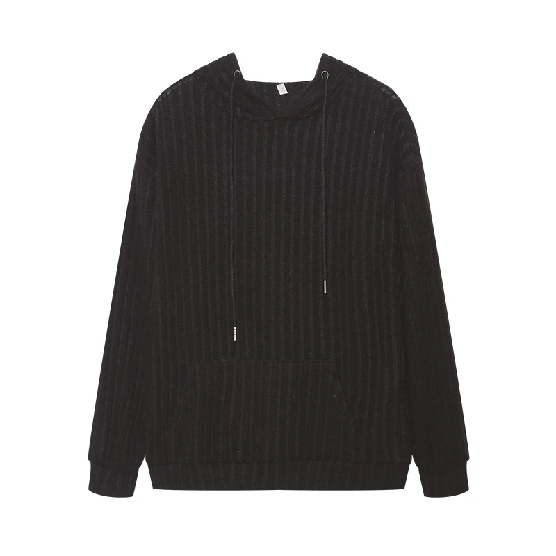 Autumn Winter European American Hooded Knitwear Long Sleeve Striped Kangaroo Pocket Sweater for Men