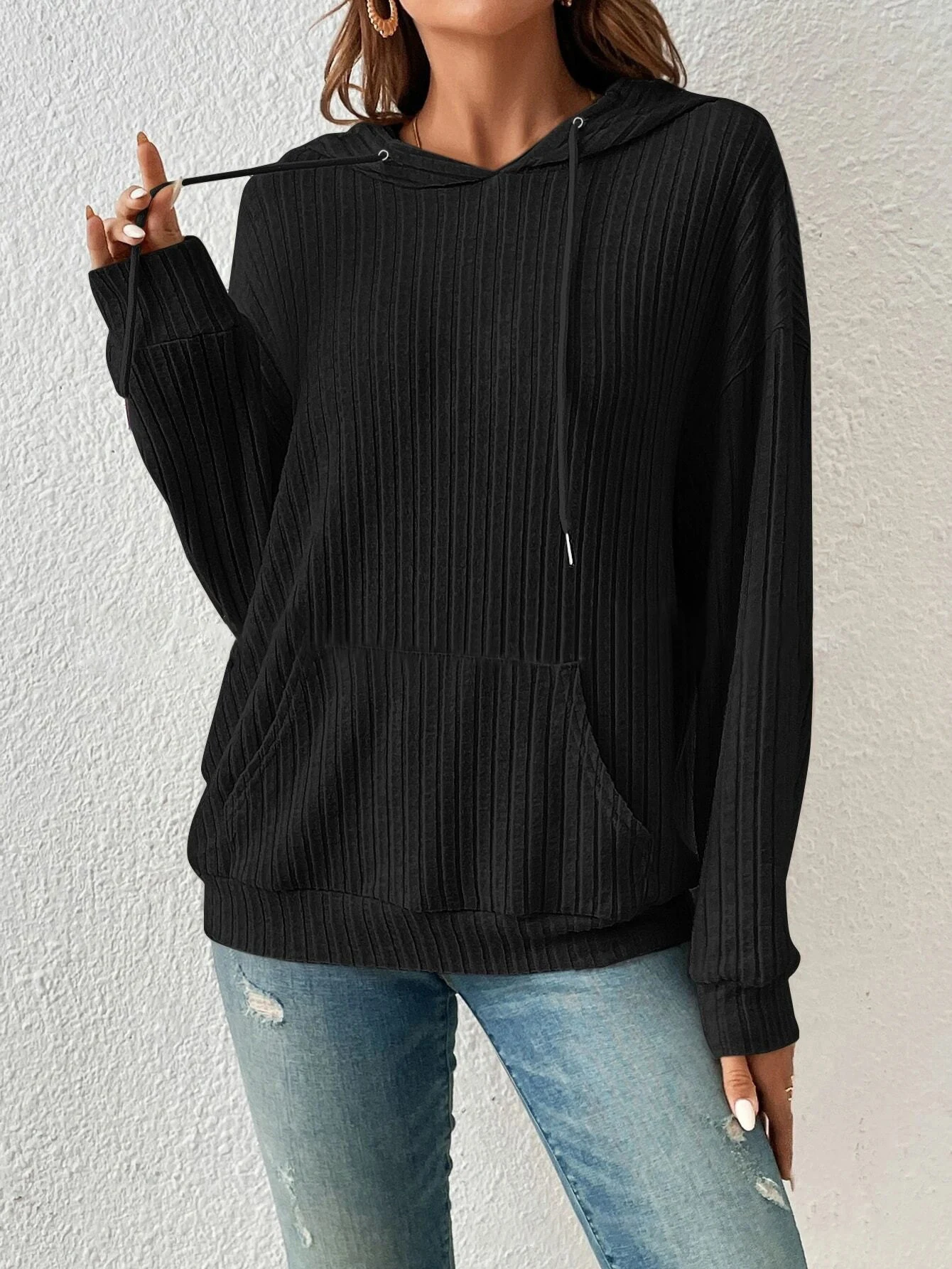 Autumn Winter European American Hooded Knitwear Long Sleeve Striped Kangaroo Pocket Sweater for Men