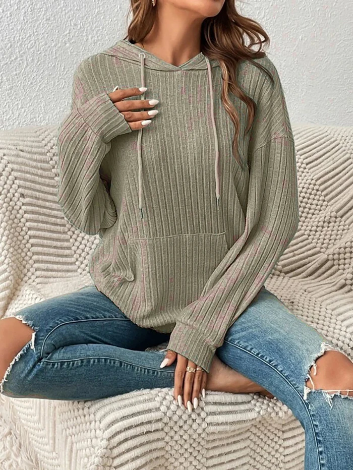Autumn Winter European American Hooded Knitwear Long Sleeve Striped Kangaroo Pocket Sweater for Men