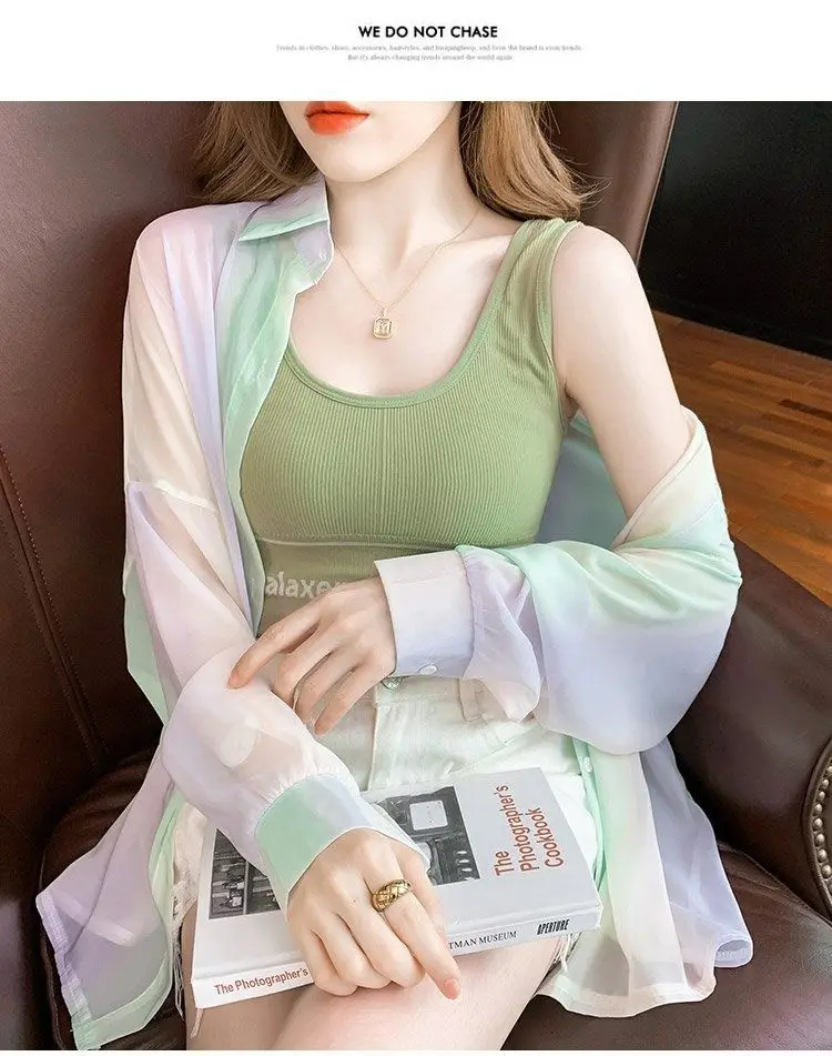 Women's Shirt Summer/Autumn 2025 New Long Sleeve Rainbow Shirt Fashionable Outerwear Lightweight Cardigan Coat