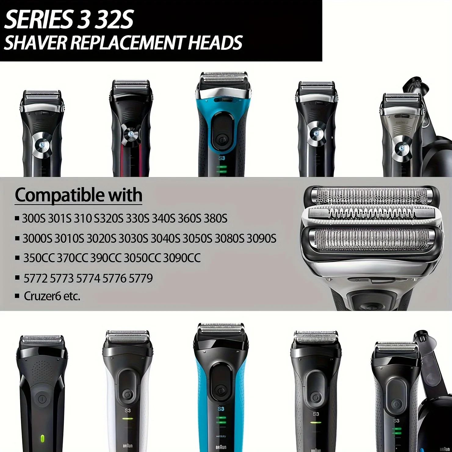 32S Series 3 Replacement Head for S3 Shaver3000s,310s,3040s,3050cc,3010s,3070cc,3080s,3090s,350cc-4,370cc-4,380s-4,3090cc