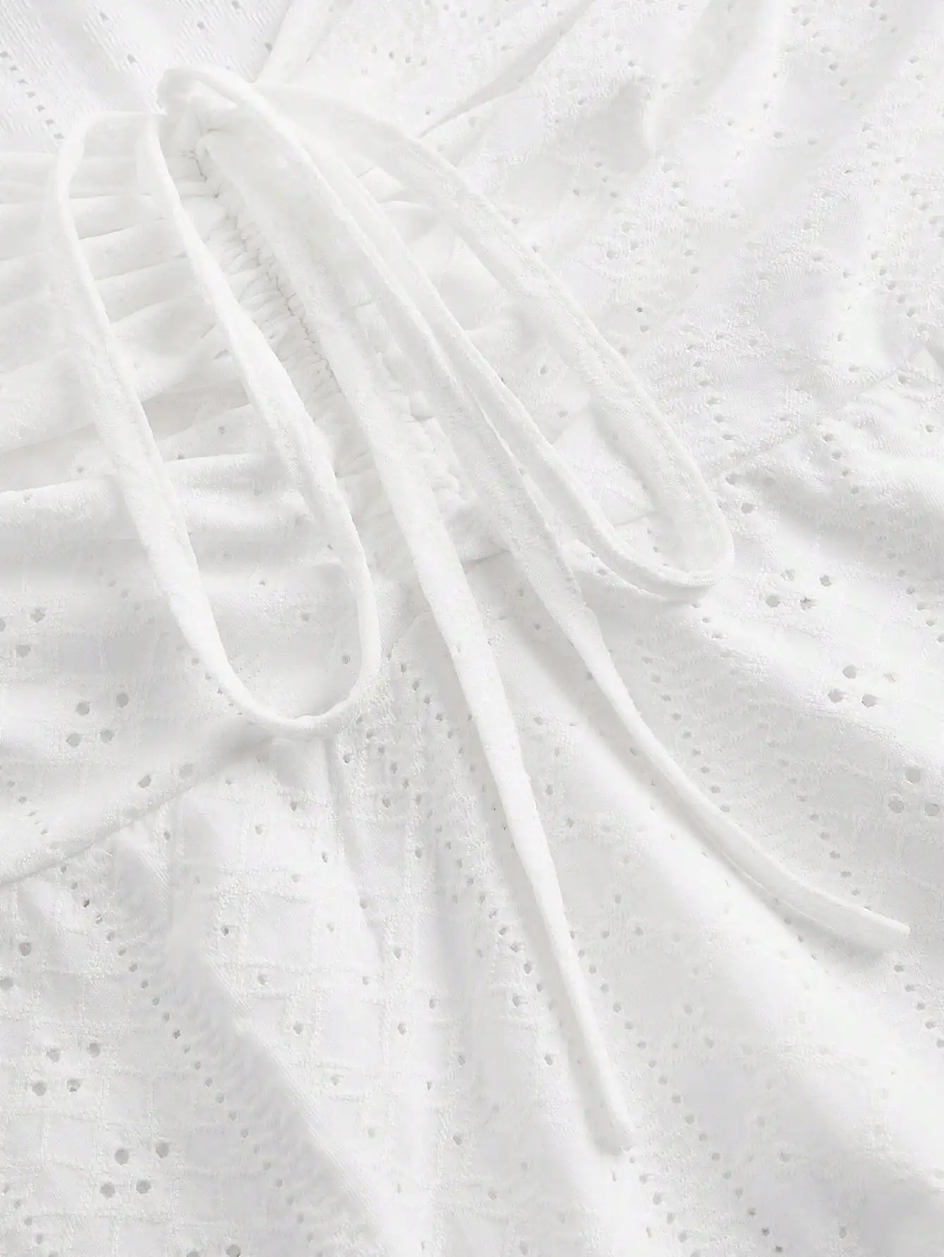 Plus Size Women's White Eyelet Spaghetti Strap Peplum Top