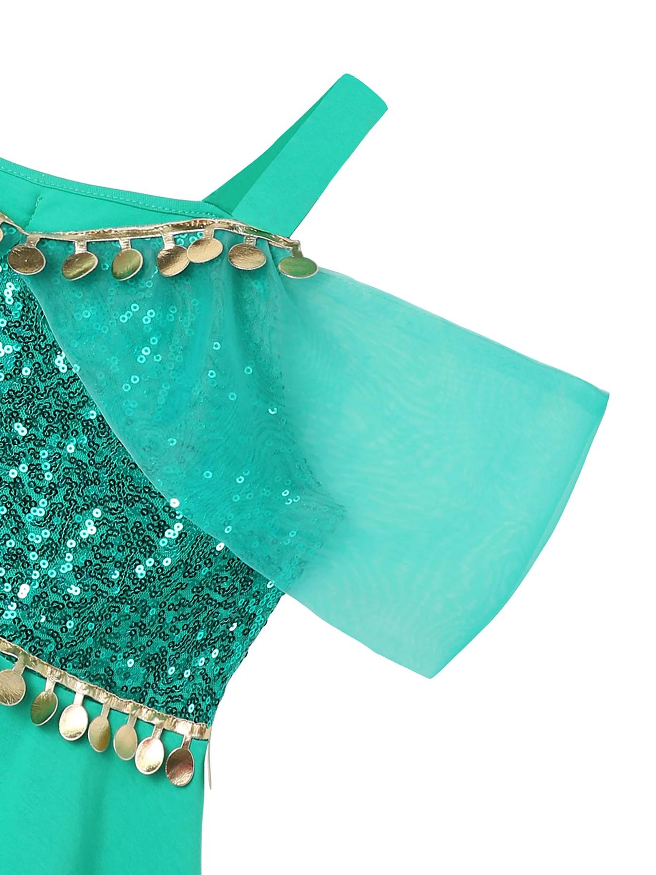  Girls Jasmine Inspired Sequin Off-Shoulder Dress with Crown Wand & Jewelry Set Summer Children's Party Performance Costumes