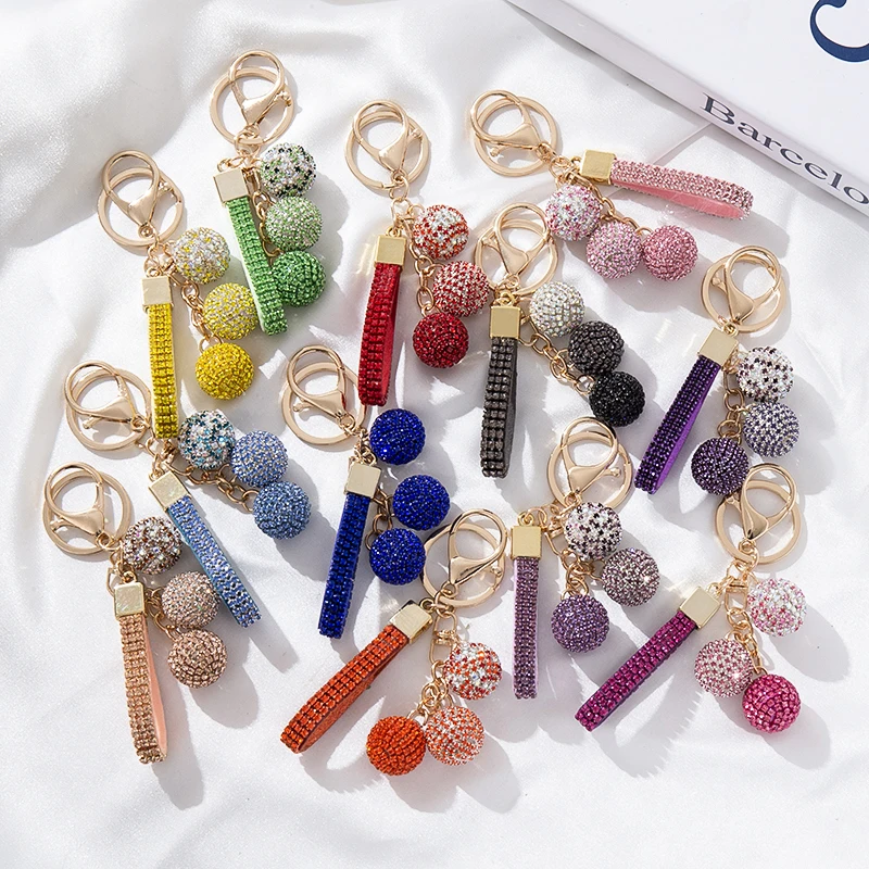 Women's Fashion Jewelry Rhinestone Covered Ball Key Ring Car Keychain Bag Pendant - Elegant Accessory for Automobile Keys