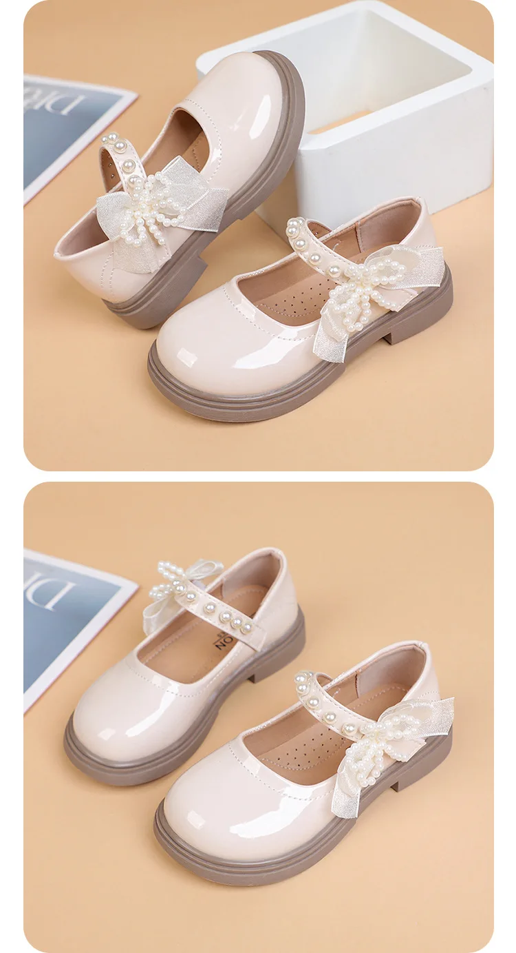 Kids'Casual Shoes Girls PU Leather Spring Fashion Bow Pearl Sport Outdoor Designer Anti-slip Black White Size 26-36
