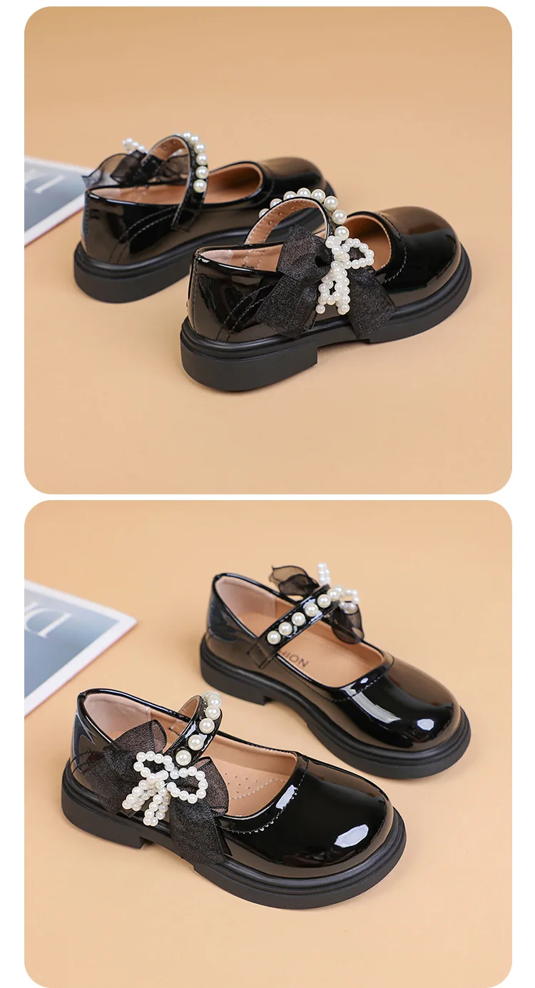 Kids'Casual Shoes Girls PU Leather Spring Fashion Bow Pearl Sport Outdoor Designer Anti-slip Black White Size 26-36