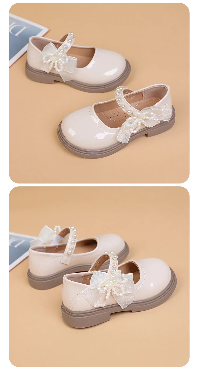 Kids'Casual Shoes Girls PU Leather Spring Fashion Bow Pearl Sport Outdoor Designer Anti-slip Black White Size 26-36