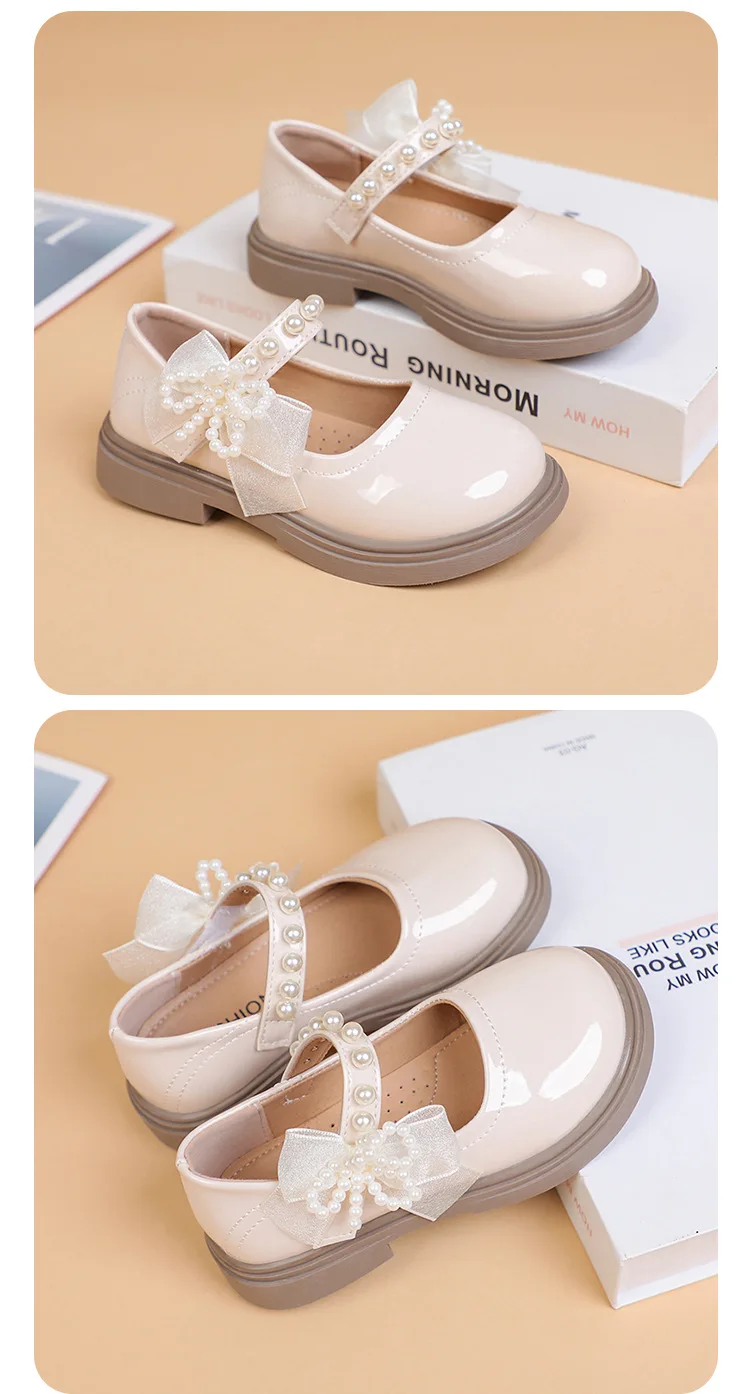 Kids'Casual Shoes Girls PU Leather Spring Fashion Bow Pearl Sport Outdoor Designer Anti-slip Black White Size 26-36