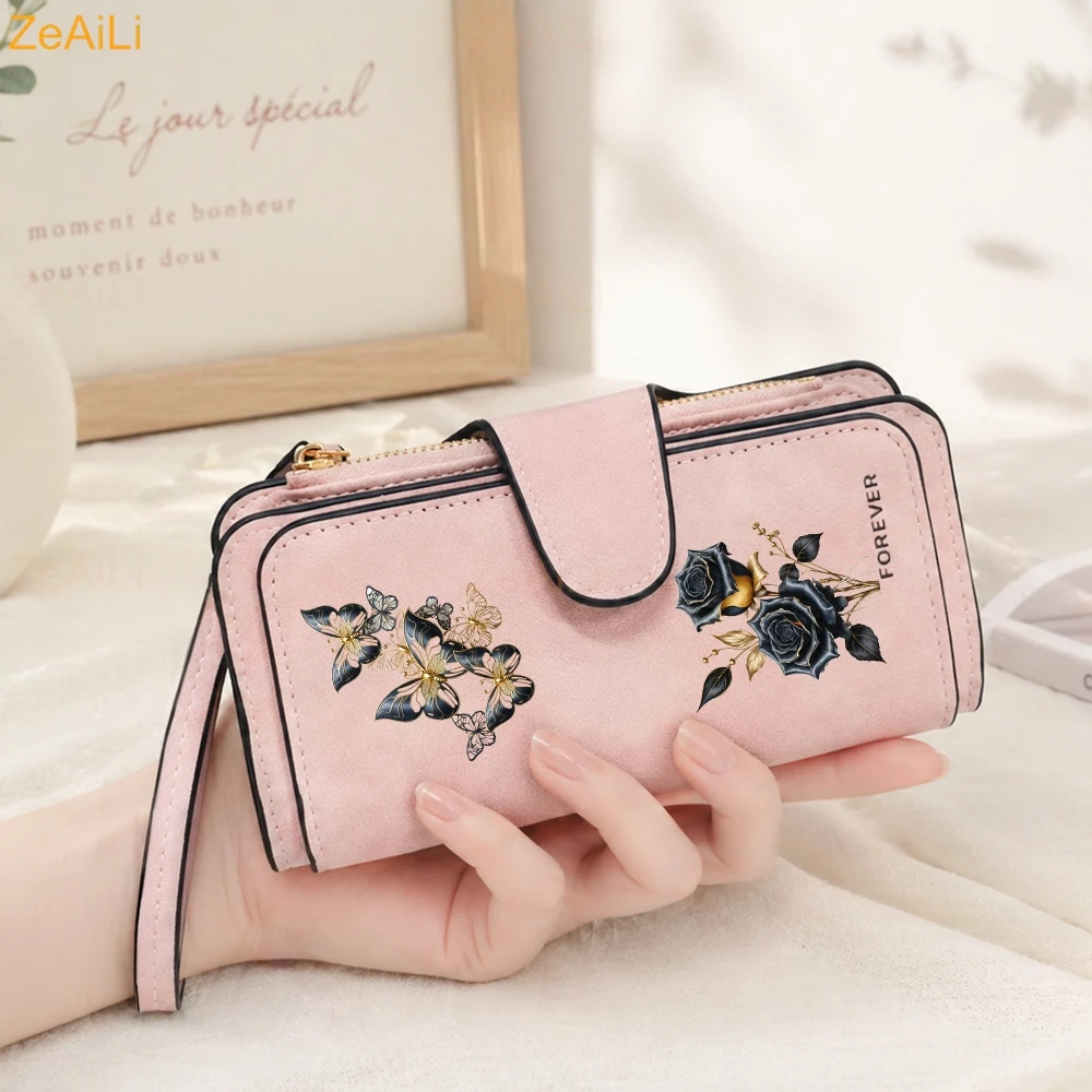 Sunflower Butterfly Pastoral Wind Women Leather Wallets For Woman Long Zipper Large Ladies Clutch Bag Female Purse Card Holder