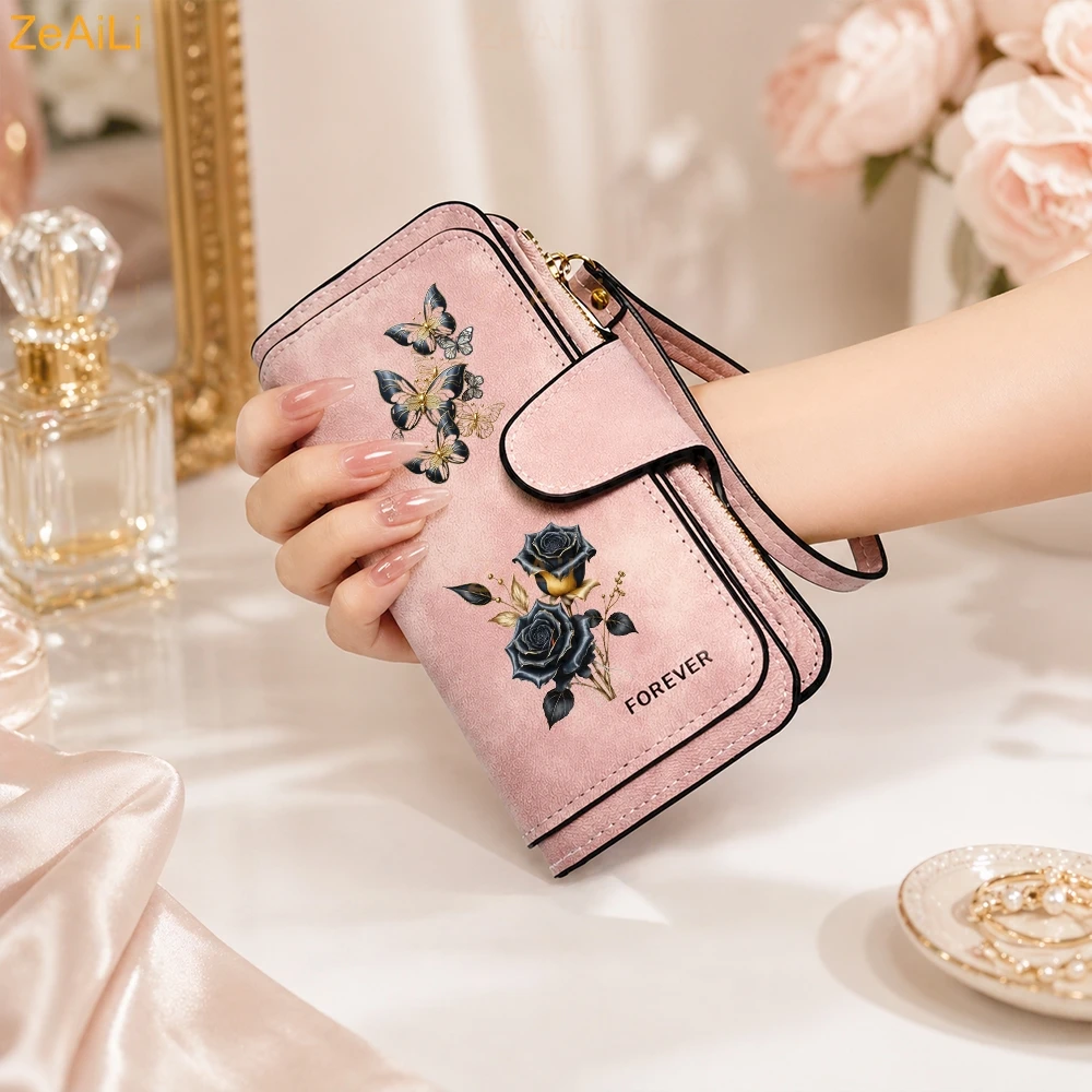Sunflower Butterfly Pastoral Wind Women Leather Wallets For Woman Long Zipper Large Ladies Clutch Bag Female Purse Card Holder