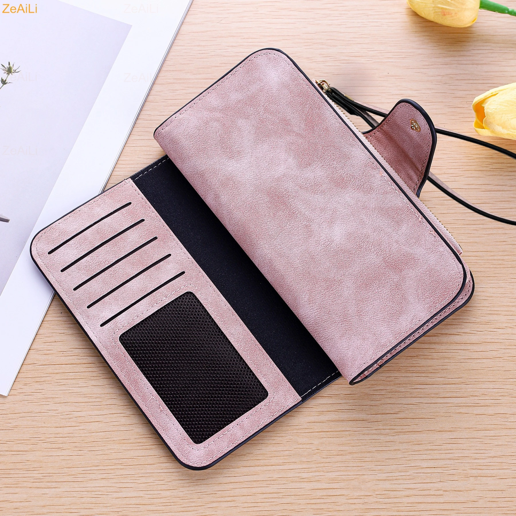 Sunflower Butterfly Pastoral Wind Women Leather Wallets For Woman Long Zipper Large Ladies Clutch Bag Female Purse Card Holder
