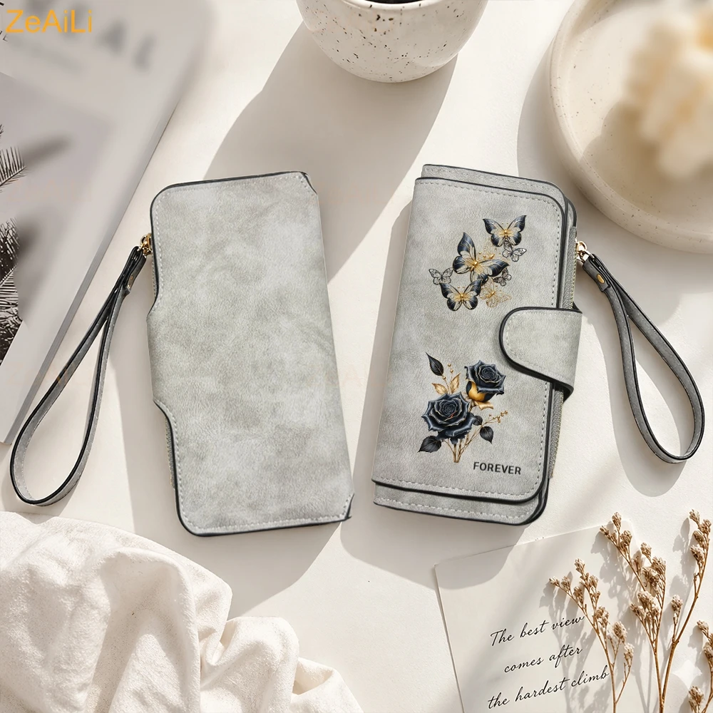Sunflower Butterfly Pastoral Wind Women Leather Wallets For Woman Long Zipper Large Ladies Clutch Bag Female Purse Card Holder