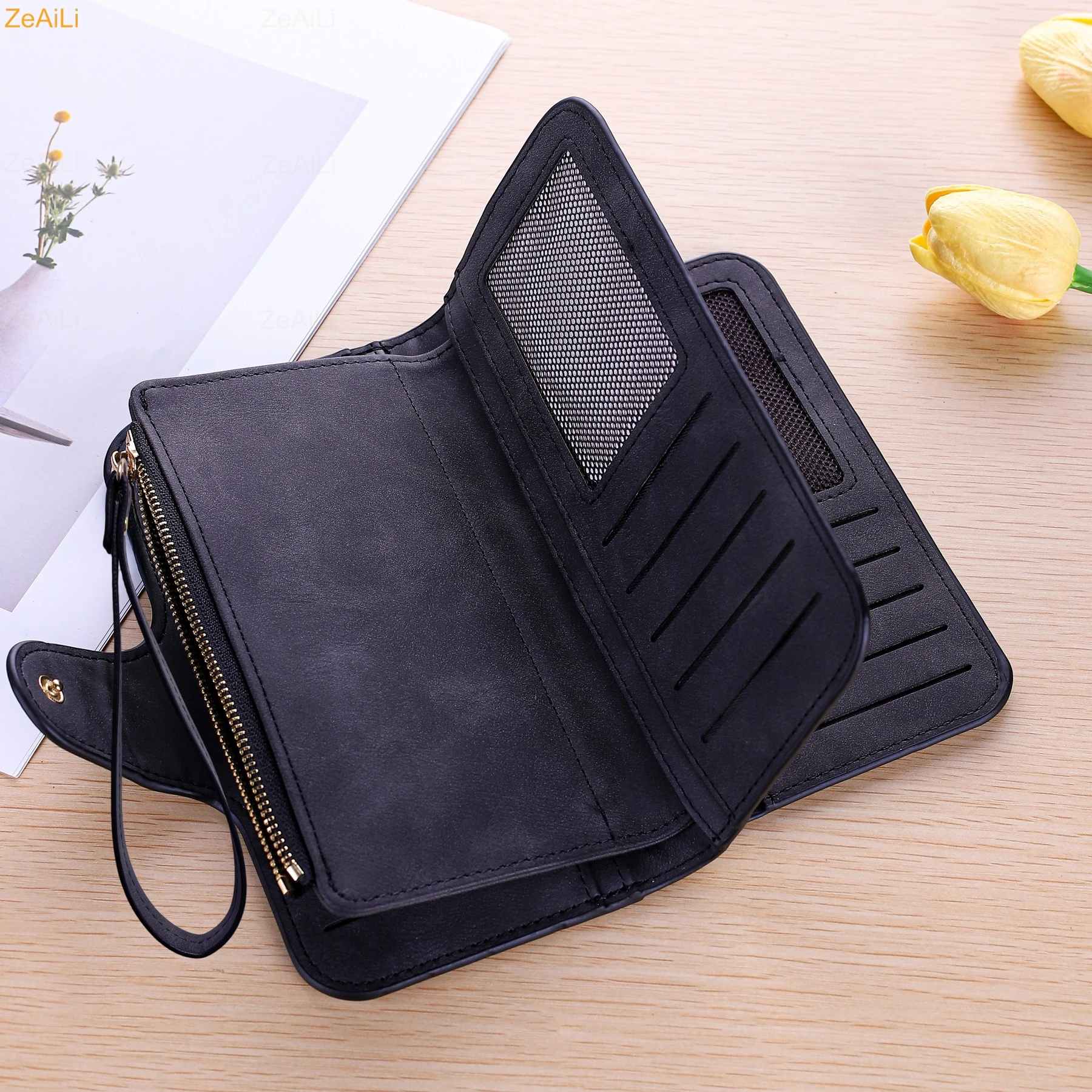 Sunflower Butterfly Pastoral Wind Women Leather Wallets For Woman Long Zipper Large Ladies Clutch Bag Female Purse Card Holder