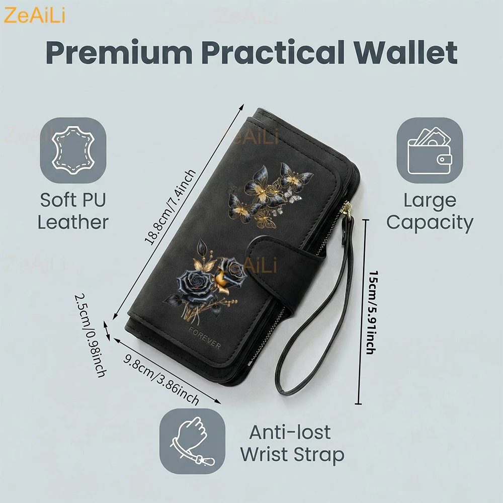 Sunflower Butterfly Pastoral Wind Women Leather Wallets For Woman Long Zipper Large Ladies Clutch Bag Female Purse Card Holder