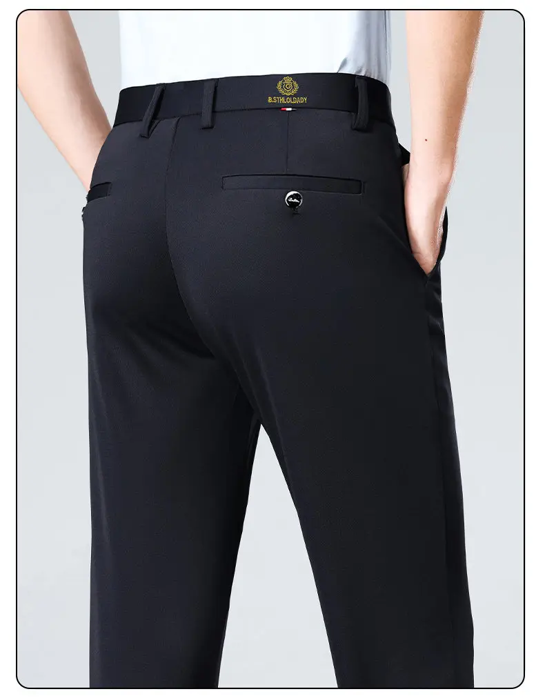 2026 Fashion Men's Stretch Pants Flat Front Formal Dress Pants Black Navy Office Work Pants for Business Party Commuting
