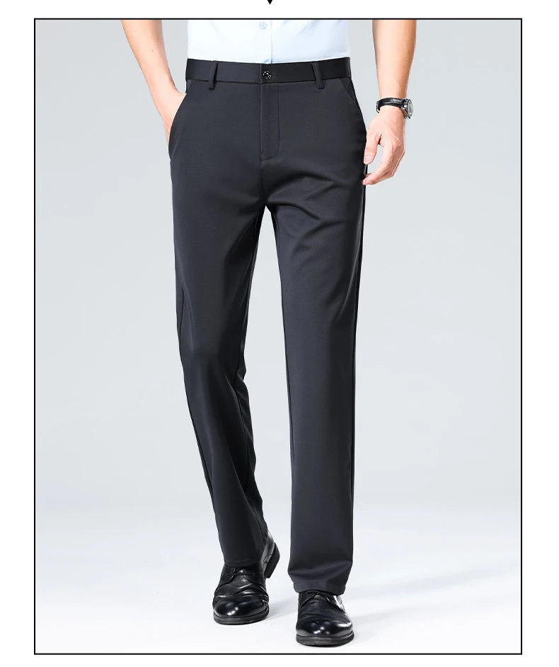 2026 Fashion Men's Stretch Pants Flat Front Formal Dress Pants Black Navy Office Work Pants for Business Party Commuting