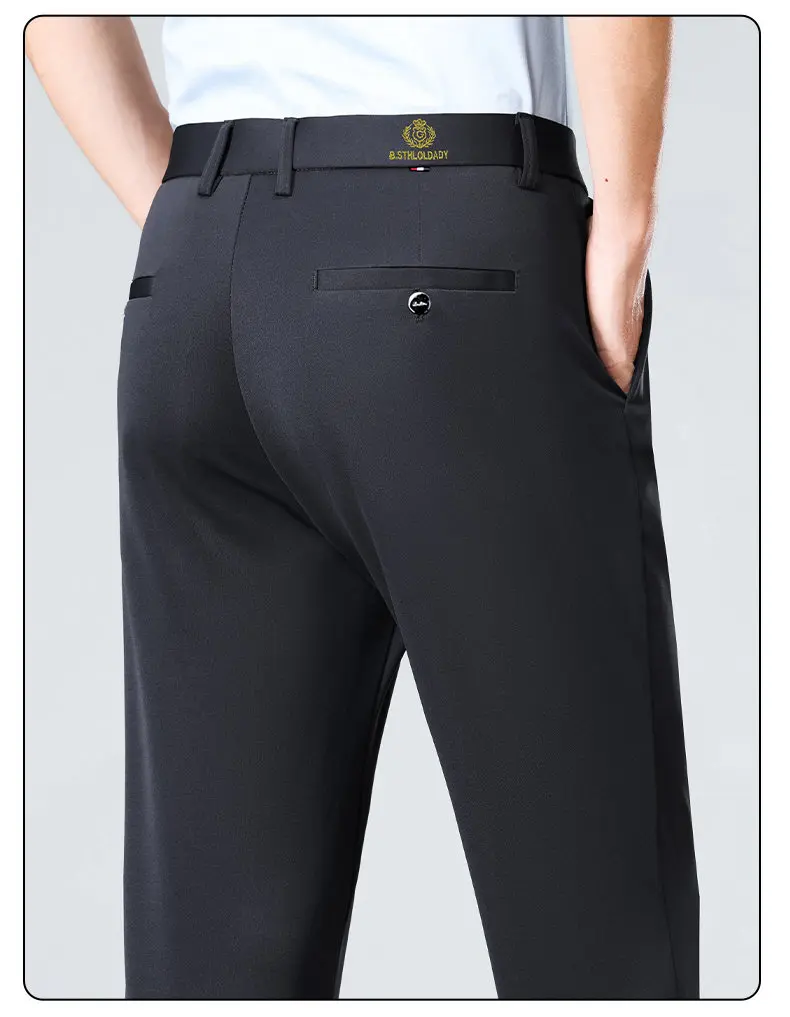 2026 Fashion Men's Stretch Pants Flat Front Formal Dress Pants Black Navy Office Work Pants for Business Party Commuting