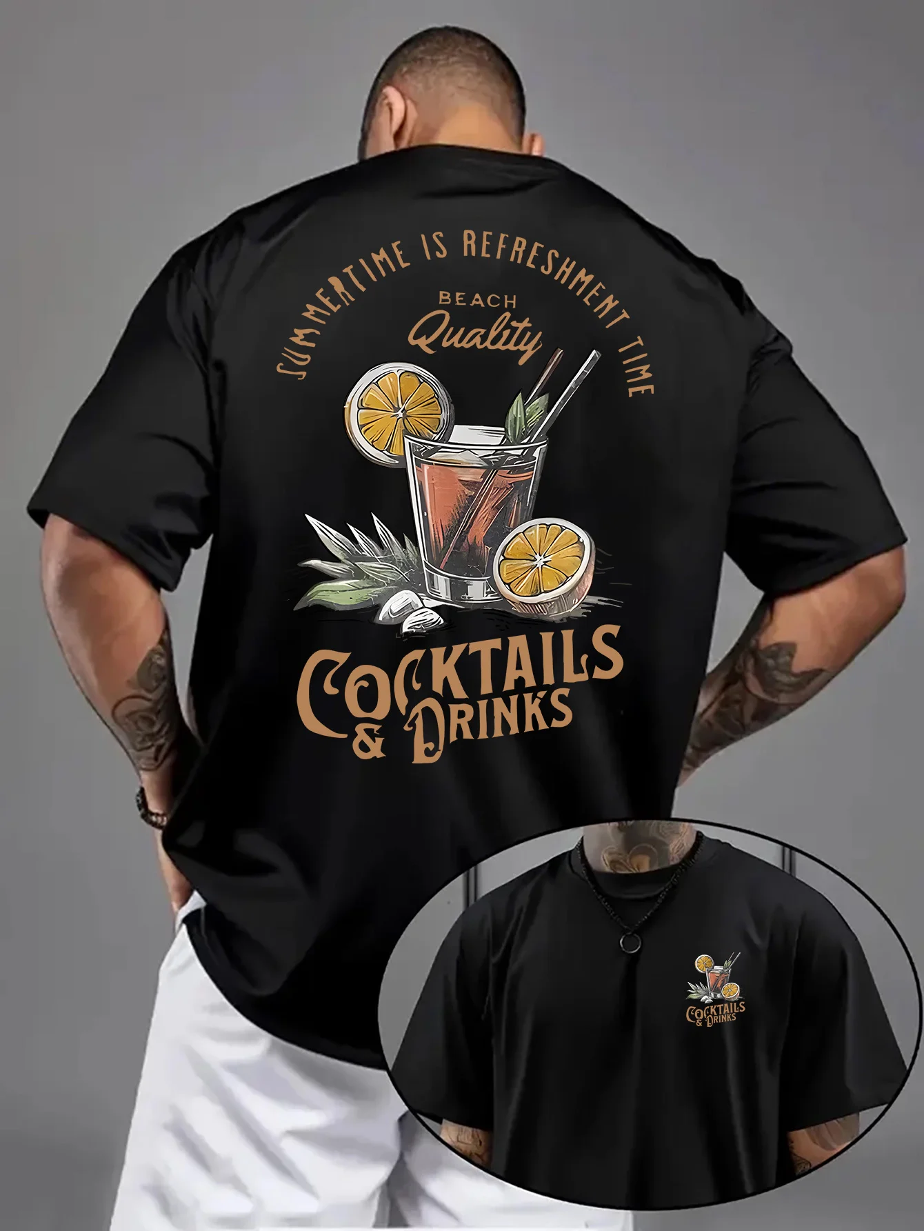 Men's Summer Short-sleeved T-shirt with Bright Red Quail Tail Beverage Pattern Print on Breathable Fabric Loose Outdoor Leisure