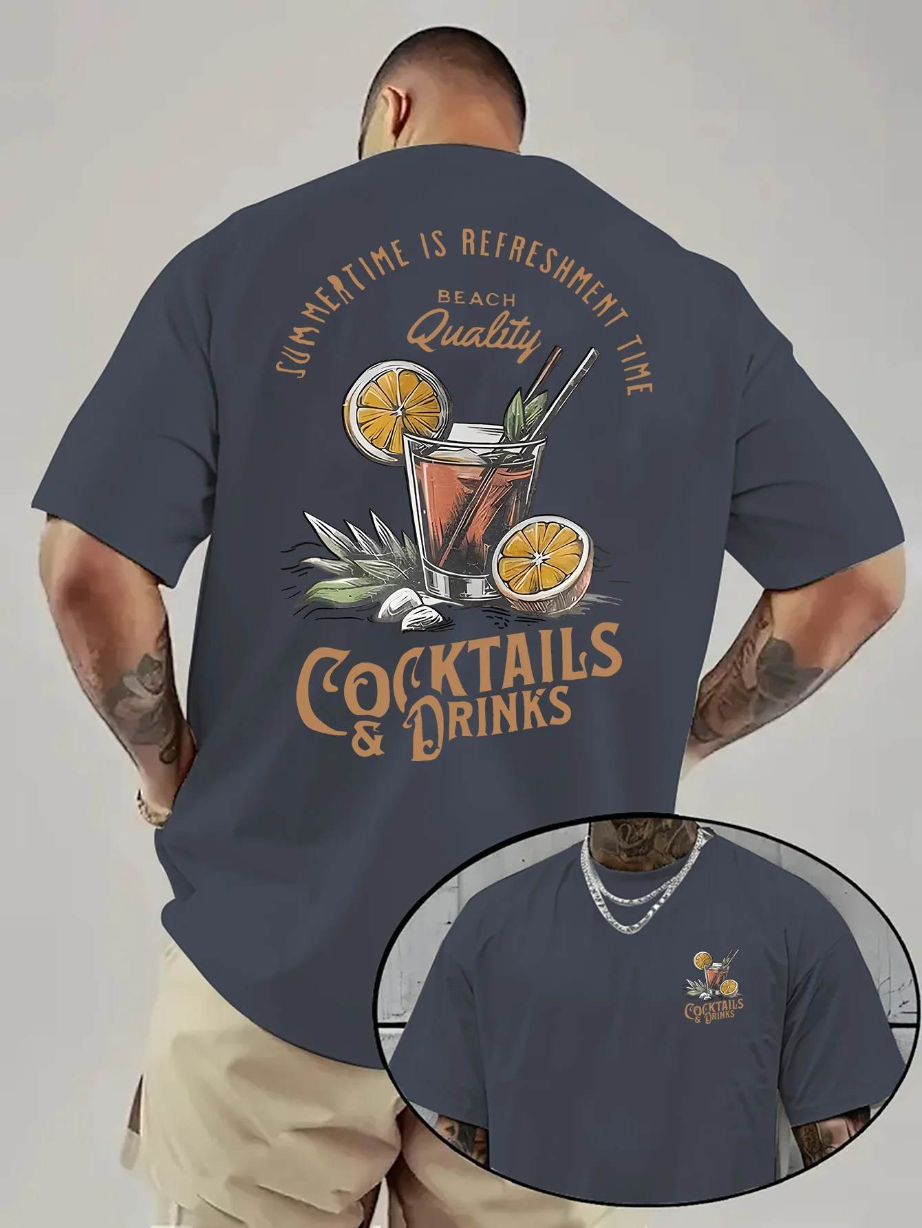 Men's Summer Short-sleeved T-shirt with Bright Red Quail Tail Beverage Pattern Print on Breathable Fabric Loose Outdoor Leisure