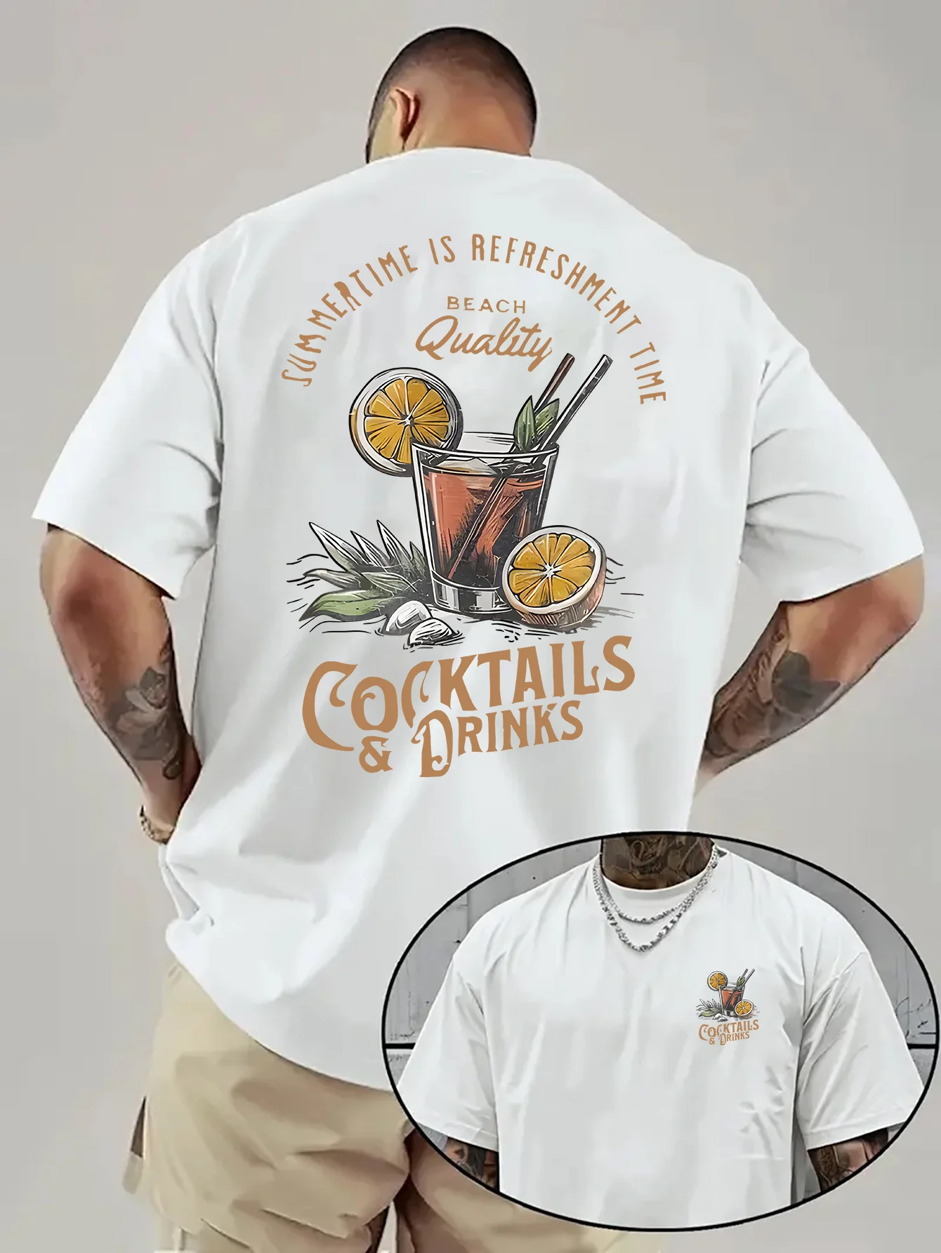 Men's Summer Short-sleeved T-shirt with Bright Red Quail Tail Beverage Pattern Print on Breathable Fabric Loose Outdoor Leisure