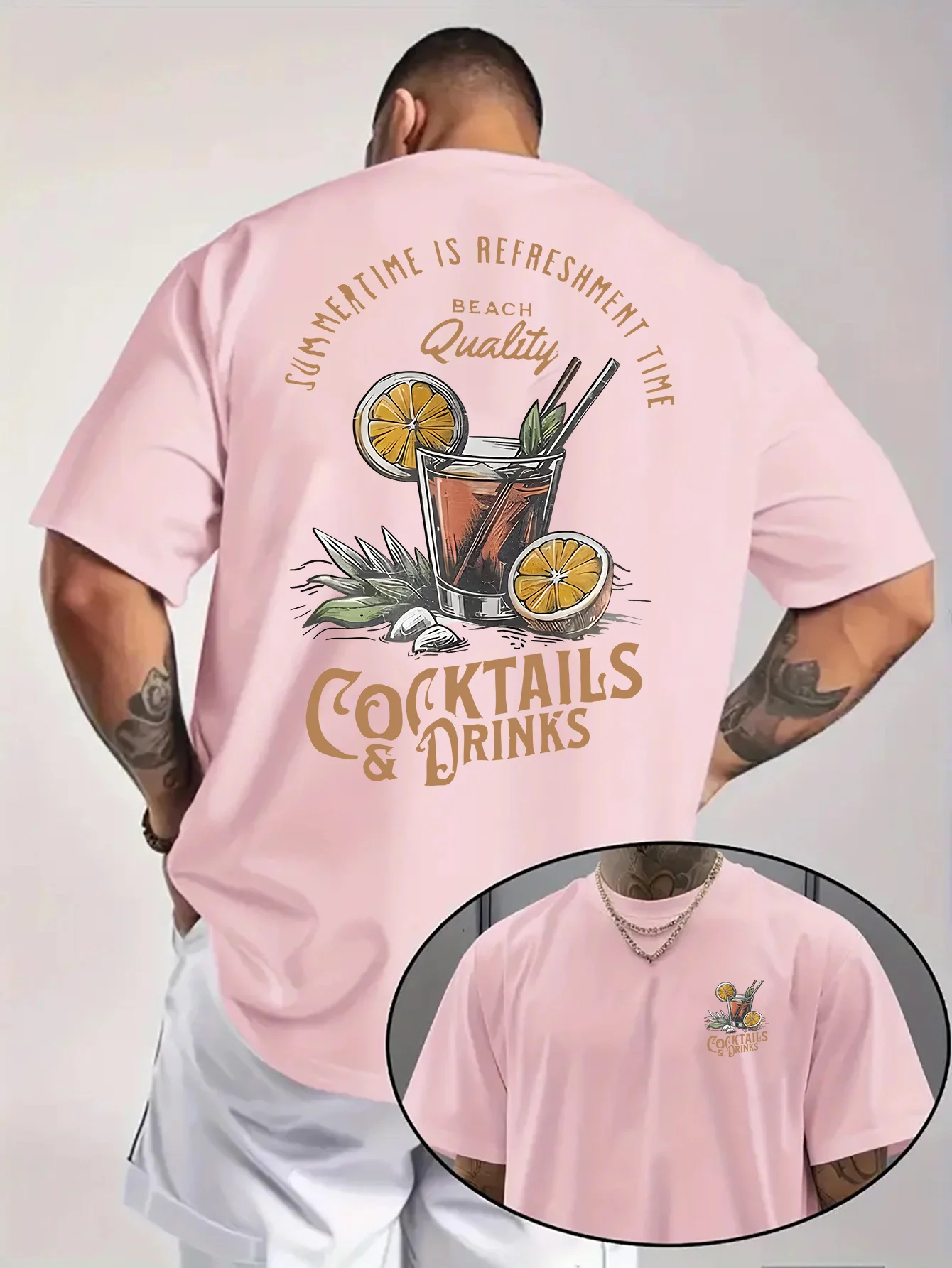 Men's Summer Short-sleeved T-shirt with Bright Red Quail Tail Beverage Pattern Print on Breathable Fabric Loose Outdoor Leisure