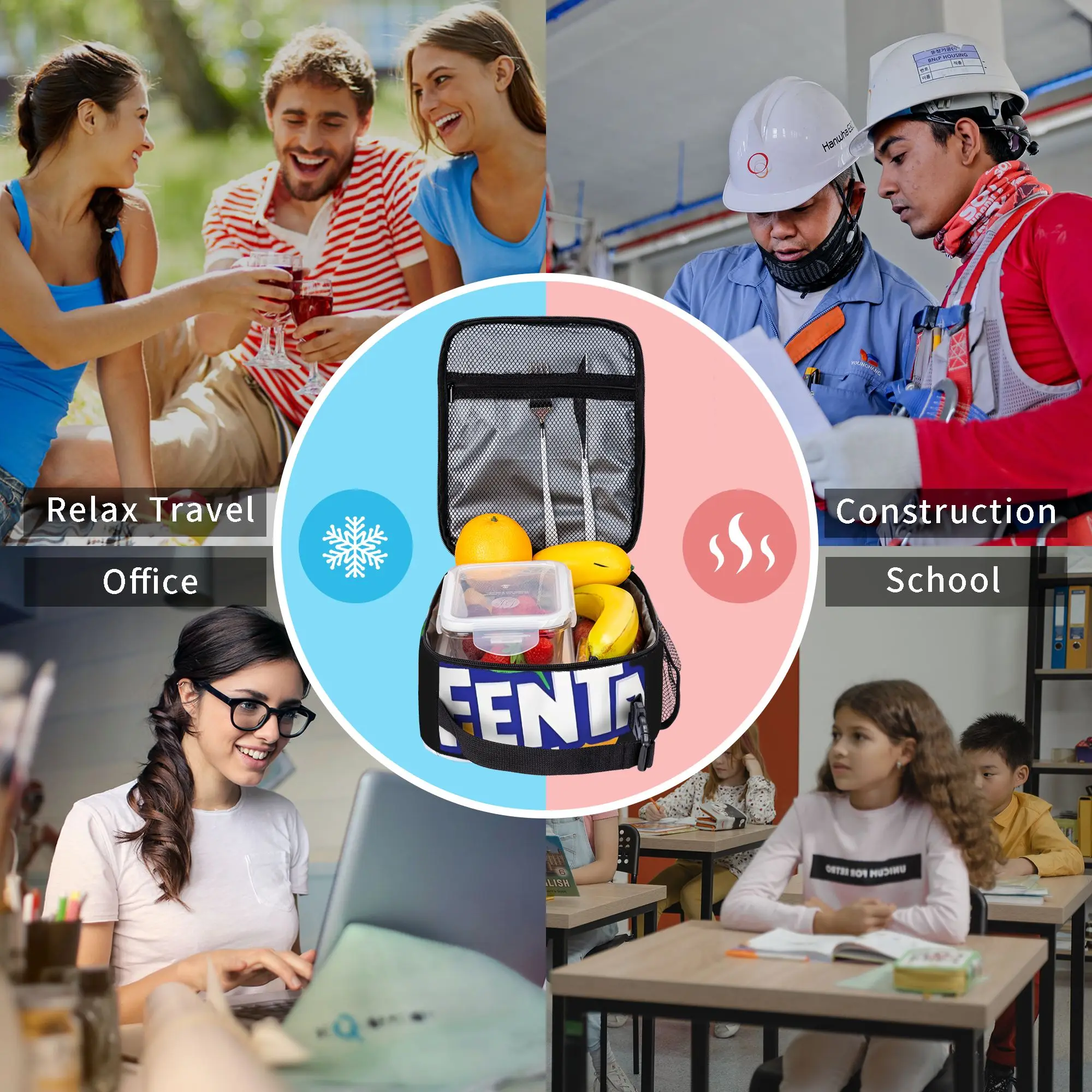 F-Fenta NYL Lunch Bag For Men Print Lunch Box Leisure Travel Cooler Bag Portable Oxford Thermal Lunch Bags