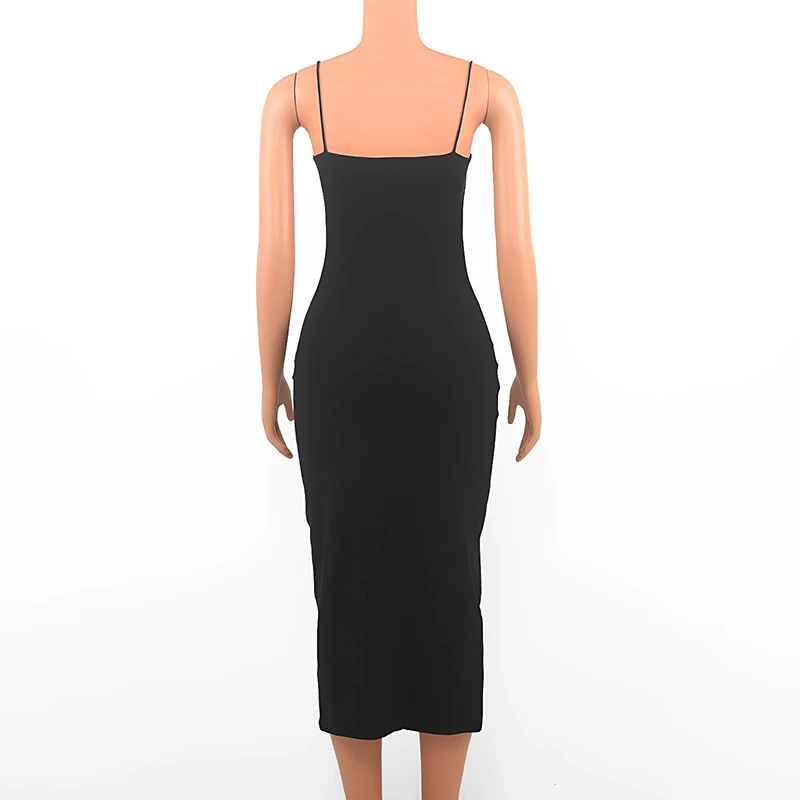 Summer New Strap Dresses Solid Sexy Women Streetwear Sheath Sleeveless Bodycon Dress Casual Elegant Party Ankle-Length Dresses