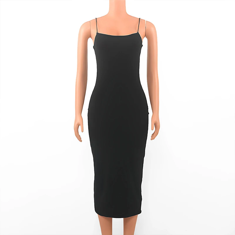 Summer New Strap Dresses Solid Sexy Women Streetwear Sheath Sleeveless Bodycon Dress Casual Elegant Party Ankle-Length Dresses