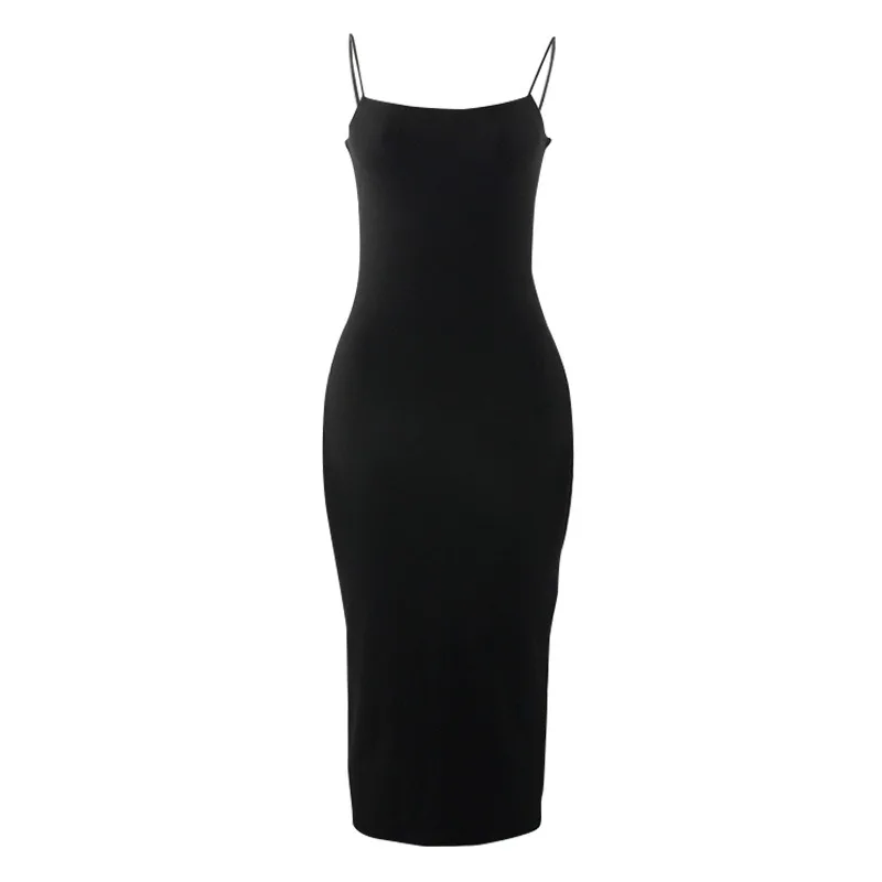 Summer New Strap Dresses Solid Sexy Women Streetwear Sheath Sleeveless Bodycon Dress Casual Elegant Party Ankle-Length Dresses