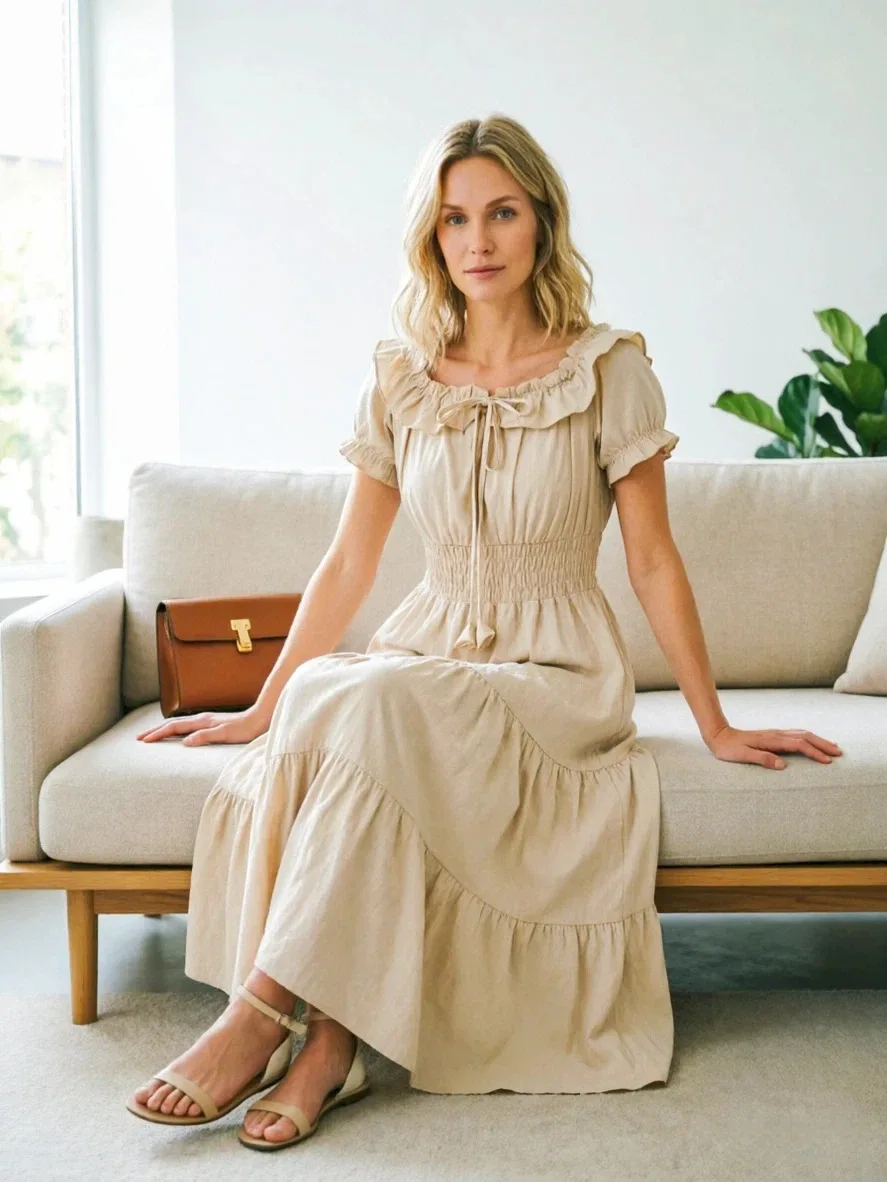 2026 Elegant Women's Off Shoulder Ruffle Sleeve Dress Fashion Solid Color Elastic Waist Tiered Maxi Dresses