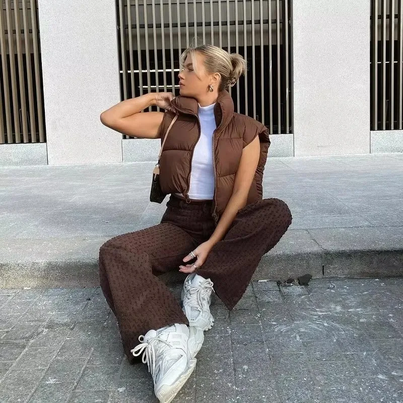Women Vest Fashion Autumn New 2026 Stand Collar Elegant Coats Warm Outerwear Casual Belt Sleeveless Winter Women Vests Jackets