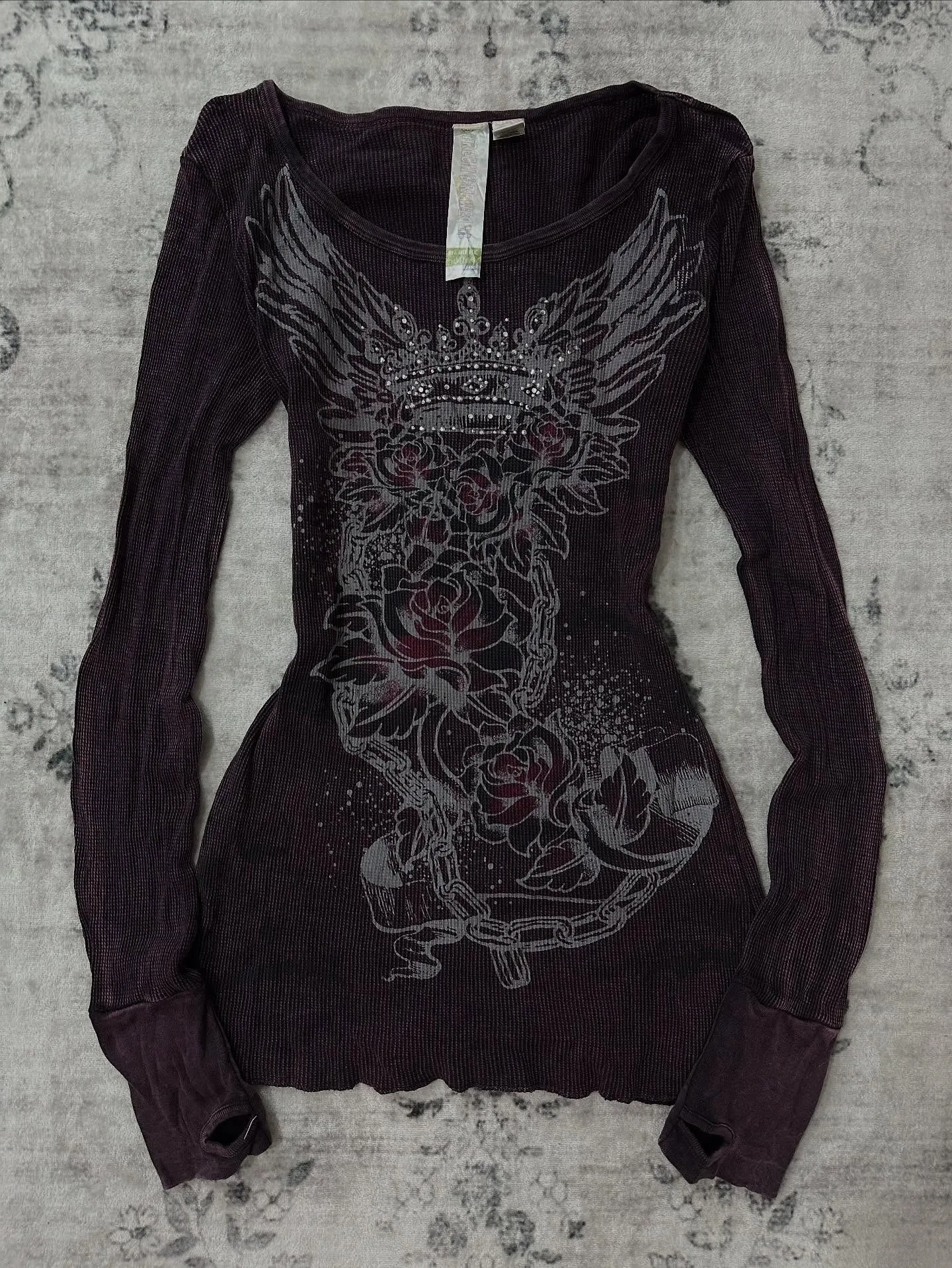 2026 Autumn Subculture Gothic Style Retro Spicy Girl Hot Stamping Print Trend Long Sleeved Top