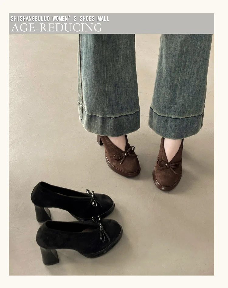 Women's High Heels 2026 Spring Autumn New Vintage Fashion Bow Knot Party Chunky Heels Outdoor Non Slip Luxury Mary Jane Shoes