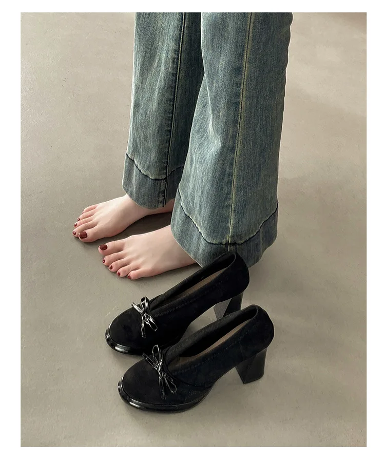 Women's High Heels 2026 Spring Autumn New Vintage Fashion Bow Knot Party Chunky Heels Outdoor Non Slip Luxury Mary Jane Shoes